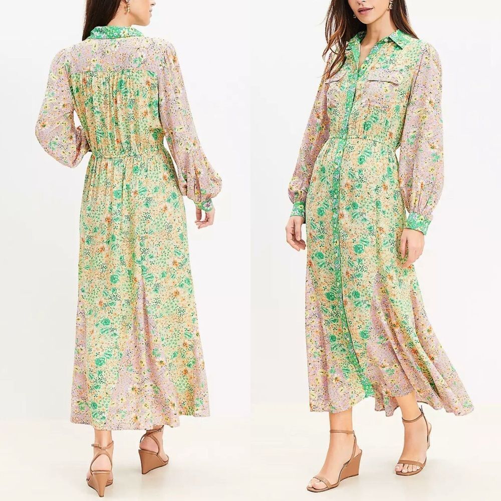 Loft Floral Vintage Godet Pocket Shirtdress Maxi